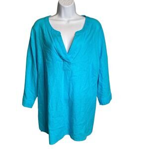 Carole Little Women's Linen Blend Tunic‎ Top Size 1X Vibrant Coastal Euro Summer